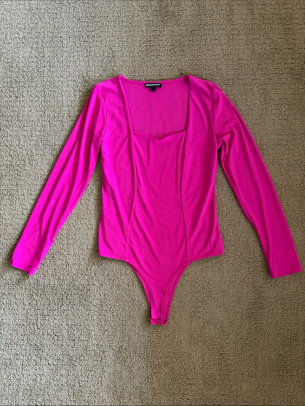 Square Neck Long Sleeve Bodysuit in Bright Pink